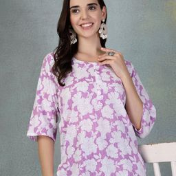 Clora Creation Women Floral Printed Side Slits Pure Cotton Kurti-image-10
