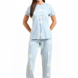 Sweet Dreams Celestial Blue Cotton Printed T-Shirt Pyjama Set-image-15