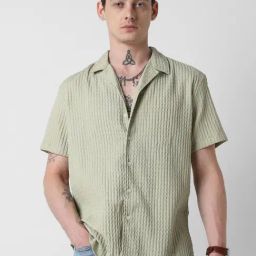 Vastrado Green Relaxed Fit Texture Shirt-image-49
