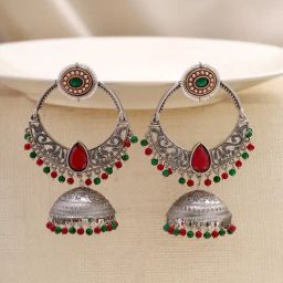 Priyaasi Pink Stoned Jhumki Earrings-12