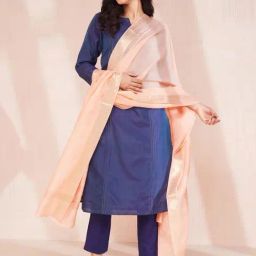 Fabindia Peach Cotton Silk Woven Dupatta-image-61