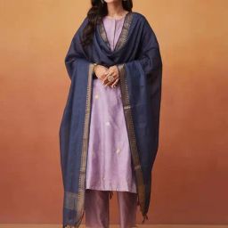 Fabindia Blue Cotton Silk Blend Woven Dupatta-picture-38