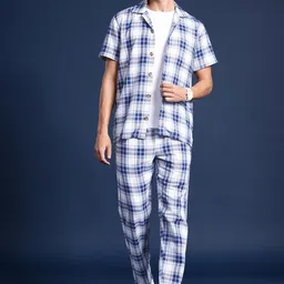 Hancock Men Checked Pure Cotton Night suit-image-2