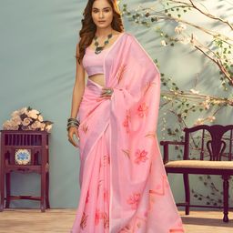 Anouk Floral Zari Linen Blend Saree-image-6