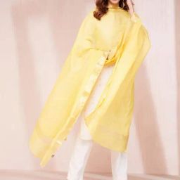 Fabindia Yellow Cotton Silk Woven Dupatta-picture-4