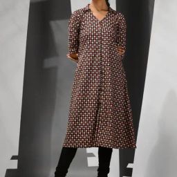 CHARUKRITI Black Cotton Printed A Line Kurta-image-34