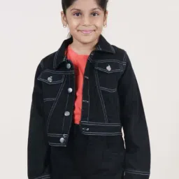 Kiddopanti Girls Black Embroidery Full Sleeves Coats Jackets-picture-12