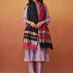 Fabindia Black Cotton Silk Blend Woven Stole-28