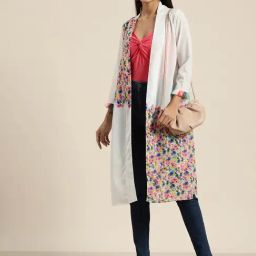 Qurvii White Floral Print Shrug-image-56