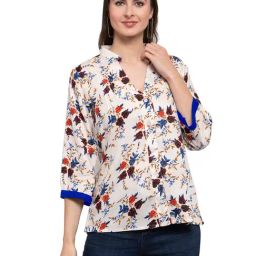 PATRORNA Beige Floral Print Shirt-image-98