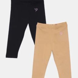 TWIN BIRDS Kids Black & Beige Cotton Regular Fit Leggings (Pack of 2)-image-88