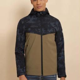 Allen Solly Brown Cotton Regular Fit Color Block Hooded Jacket-picture-45