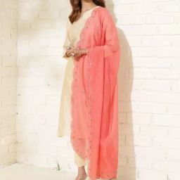 Fabindia Pink Cotton Silk Embroidered Dupatta-19