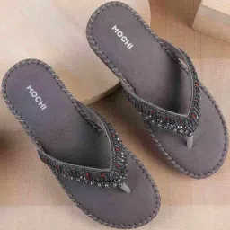 Mochi Women's Gun Metal Thong Wedges-image-98
