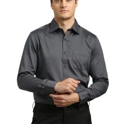 Louis Philippe Grey Cotton Regular fit Self Shirt-image-60