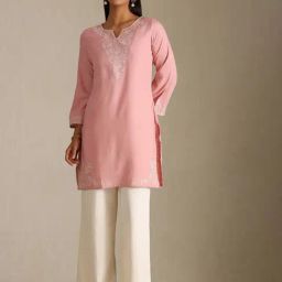 Soch Peach Rayon Embroidered Kurti-image-9