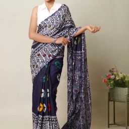 Unnati Silks Navy Cotton Printed Saree With Unstitched Blouse-picture-37