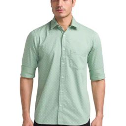 ColorPlus Green Cotton Tailored Fit Printed Shirt-image-38