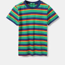 United Colors of Benetton Kids Green Cotton Striped T-Shirt-image-68