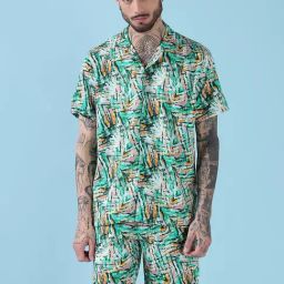 Showoff Green Cotton Relaxed Fit Printed Co-Ord Set-image-53