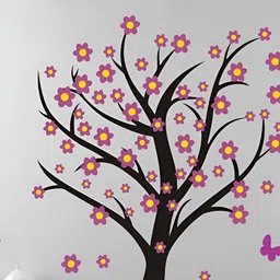 LANSTICK Purple & Yellow Tree with Birds Self Adhesive Wall Sticker-19