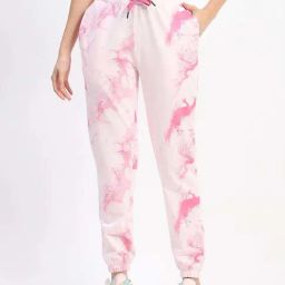 MADAME M Secret Pink Cotton Printed Joggers-image-82