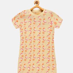 Kiddopanti Kids Light Yellow Printed Night Dress-image-73