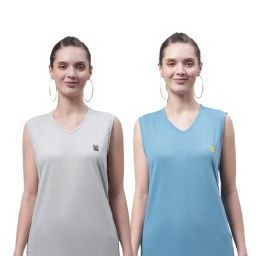 Vimal Jonney Grey & Blue Cotton Logo Print T-Shirt (Pack Of 2)-image-14