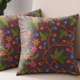 Aura Purple & Green 2 Pieces Floral Square Cushion Covers-picture-39