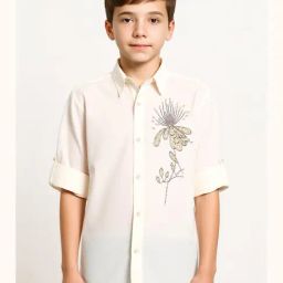 Charchit Boys White Cotton Embroidered Comfort Fit Shirt-image-47