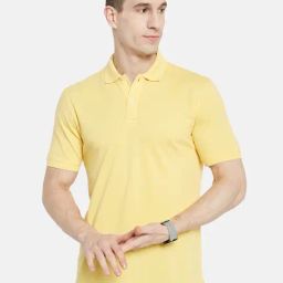 Octave Yellow Cotton Regular Fit Polo T-Shirt-image-0