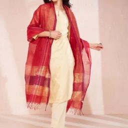 Fabindia Maroon Cotton Silk Blend Woven Dupatta-image-83
