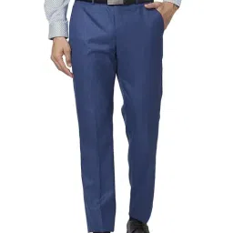 Park Avenue Blue Classic Fit Texture Trousers-image-43