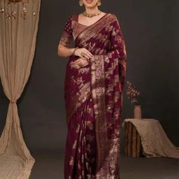 Saree Mall Purple Silk Self Saree with Blouse Piece-image-99
