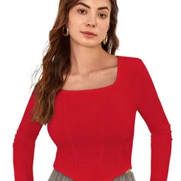 S.K.C Women Square Neck Fitted Crop Top-image-81
