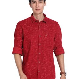 Turtle Red Cotton Slim Fit Printed Shirts-image-34
