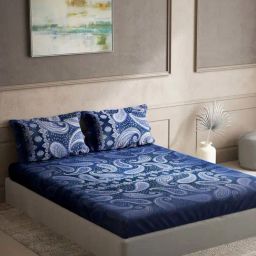 DDecor Blue Cotton 136 TC Queen Size Bedsheet With Pillow Covers-image-46