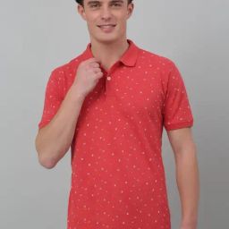 Cantabil Pink Regular Fit Printed Polo T-Shirt-image-4