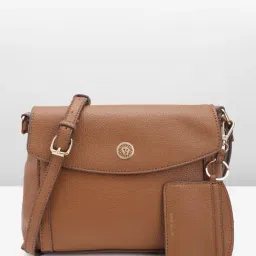 Anne Klein Brown Solid Sling Handbag with Card Case-image-68