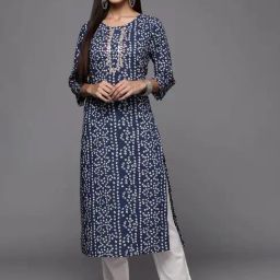 Varanga Blue Cotton Printed Straight Kurta-image-24