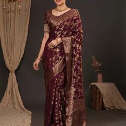 Saree Mall Maroon Silk Self Saree with Blouse Piece-picture-26