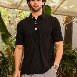 Campus Sutra Black Nylon Spandex Regular Fit Solid Polo T-Shirt-image-36