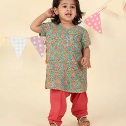 Fabindia Infant Girls Green Cotton Floral Kurta Bottom-image-57
