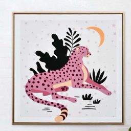 @home Pink Canvas Sitting Cheetah Wall Painting-image-84