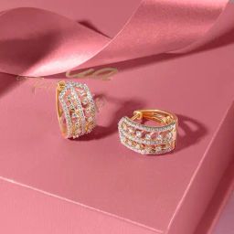 Mia by Tanishq Chevron Shine 14k Gold & Diamond Hoop Earrings for Women-image-21