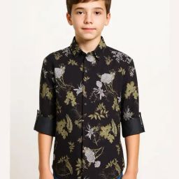 Charchit Boys Olive Green Embroidered Comfort Fit Shirt-image-48