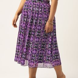 Antheaa Curve Plus Size Pleated Abstract Printed A-Line Midi Skirt image 3