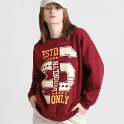 Only Maroon Graphic Print Oversized Sweatshirt-picture-22