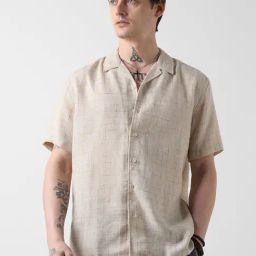 Vastrado Beige Cotton Relaxed Fit Texture Shirt-image-73