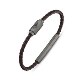 Police Bolt Gun Winglogo Hardware Brown Leather Magnetic Bracelet For Men-33